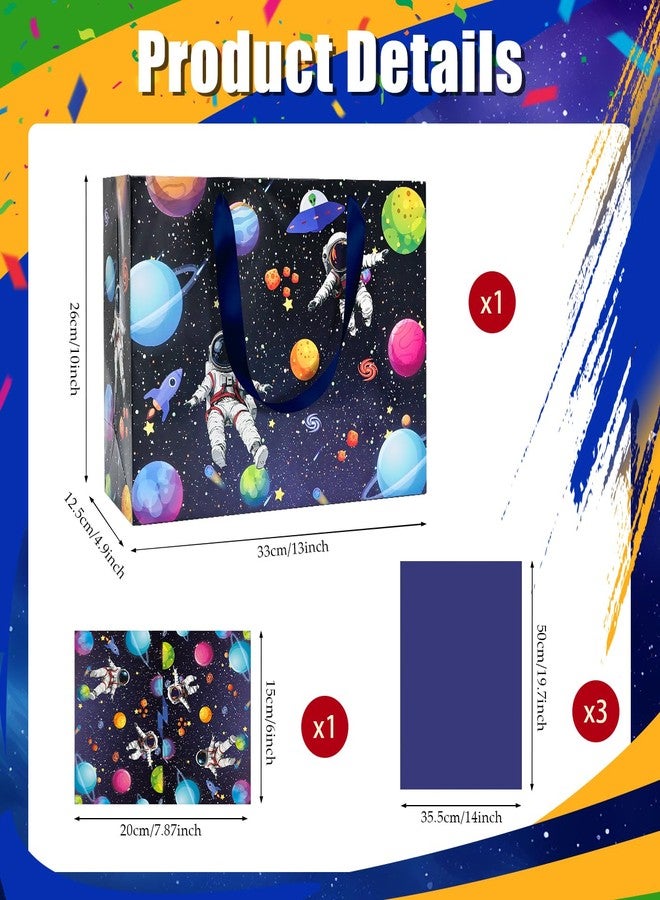 MUNILAIL 13 Inches Space Gift Bag Large Gift Bag with Handle Tissue Paper and Greeting Card for Boys Girls Birthday Outer Space Themed Party Large Paper Gift Bag - Image 2